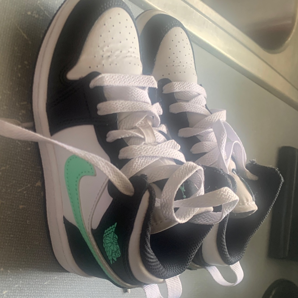Jordan Kids' Sneakers in Black, White, and Mint in good condition $40 size12c